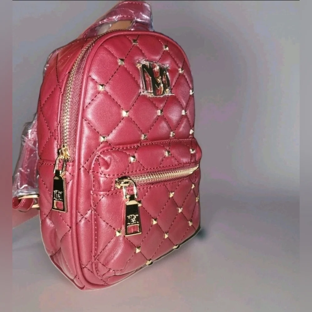 Badgley Mischka Small Quilted Diamond studded Burgundy Backpack